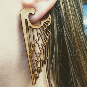 Handmade silver &  wood art nouveau wing earrings